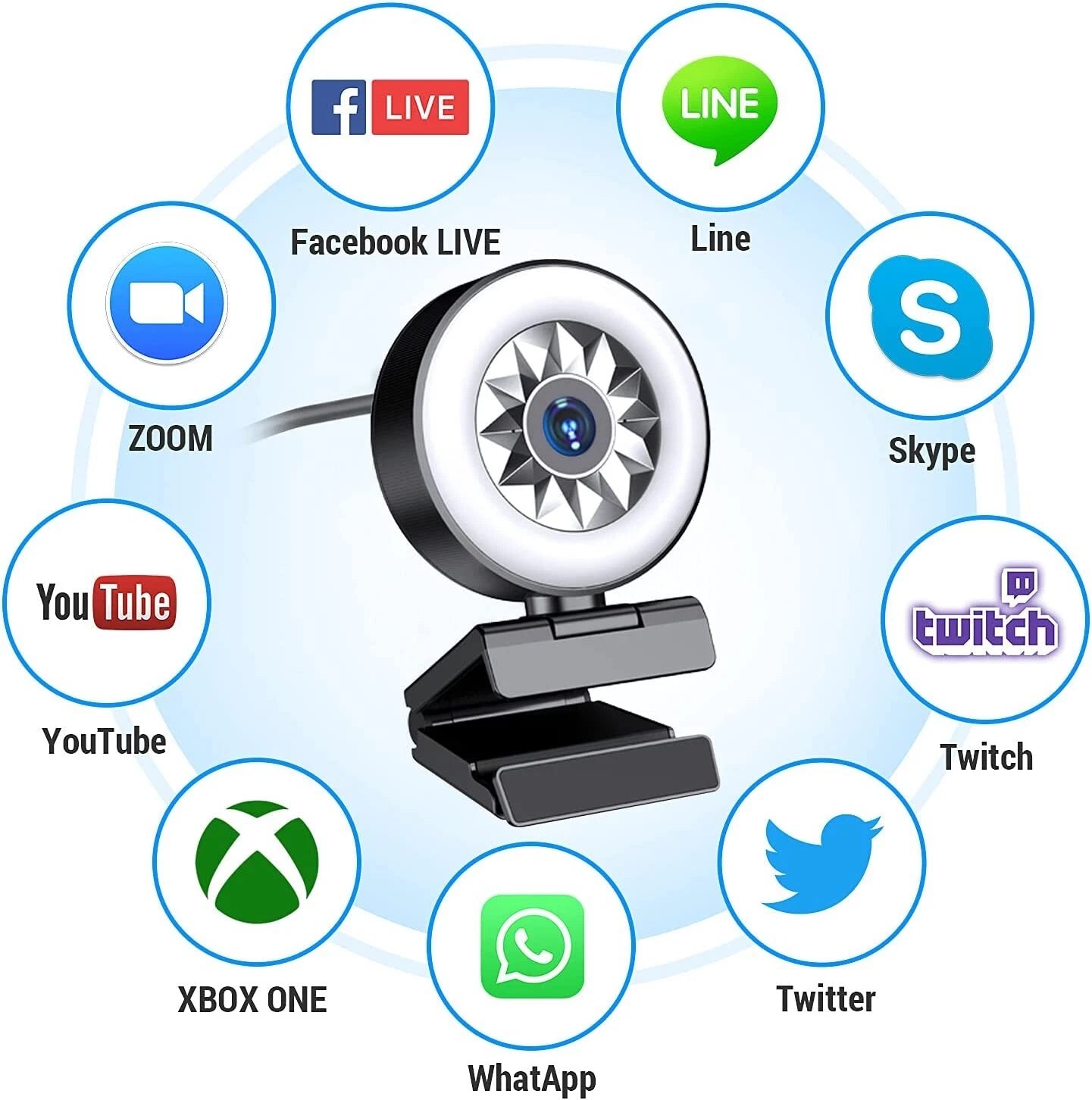 1080P Webcam with Ring Light, Tripod & Autofocus