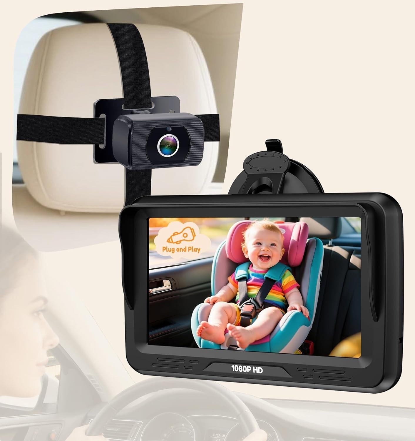 Baby Car Camera, 4.3" HD Night Vision Car Baby Monitor with Camera, Safety Seat