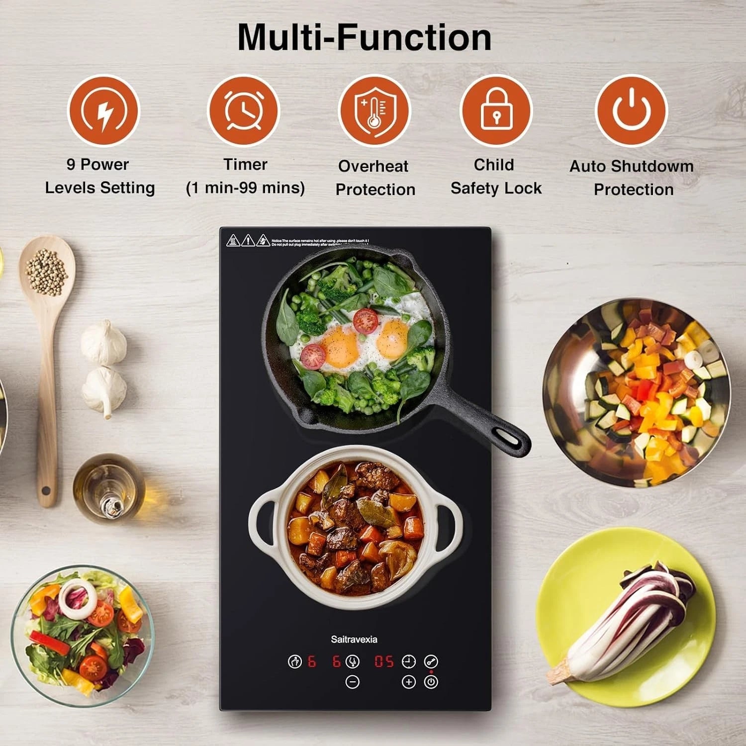 3300W Double Infrared Cooktop Built-In 12" Dual Burner Touch Control