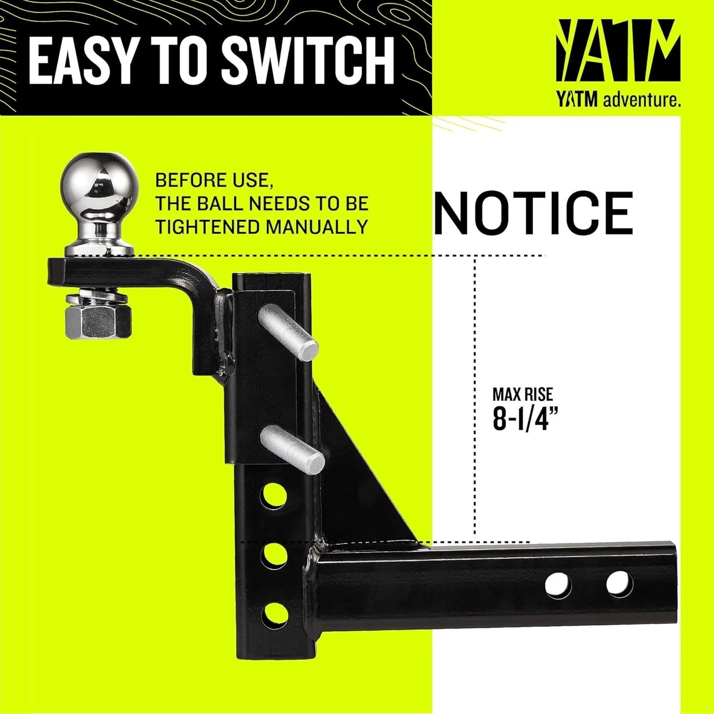 Adjustable Trailer Hitch 2 Inch Receiver Drop Hitch 9 1/2 Inch Drop Rise YATM