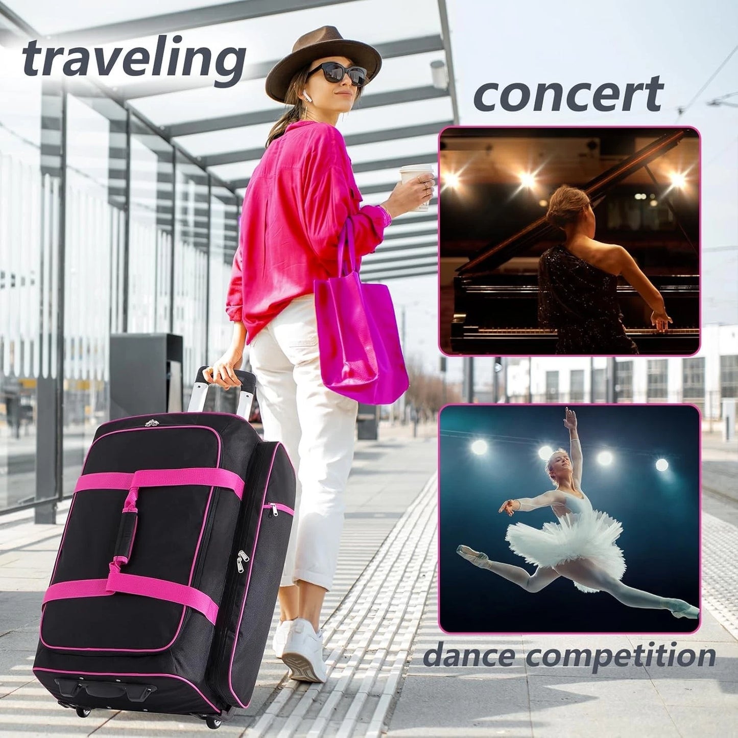 Rolling Dance Bag with Garment Rack — 23 Inch (Pink)