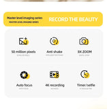 Digital Camera with 32GB Card 50MP 1080P 2.4” Screen 8X Zoom Anti-Shake