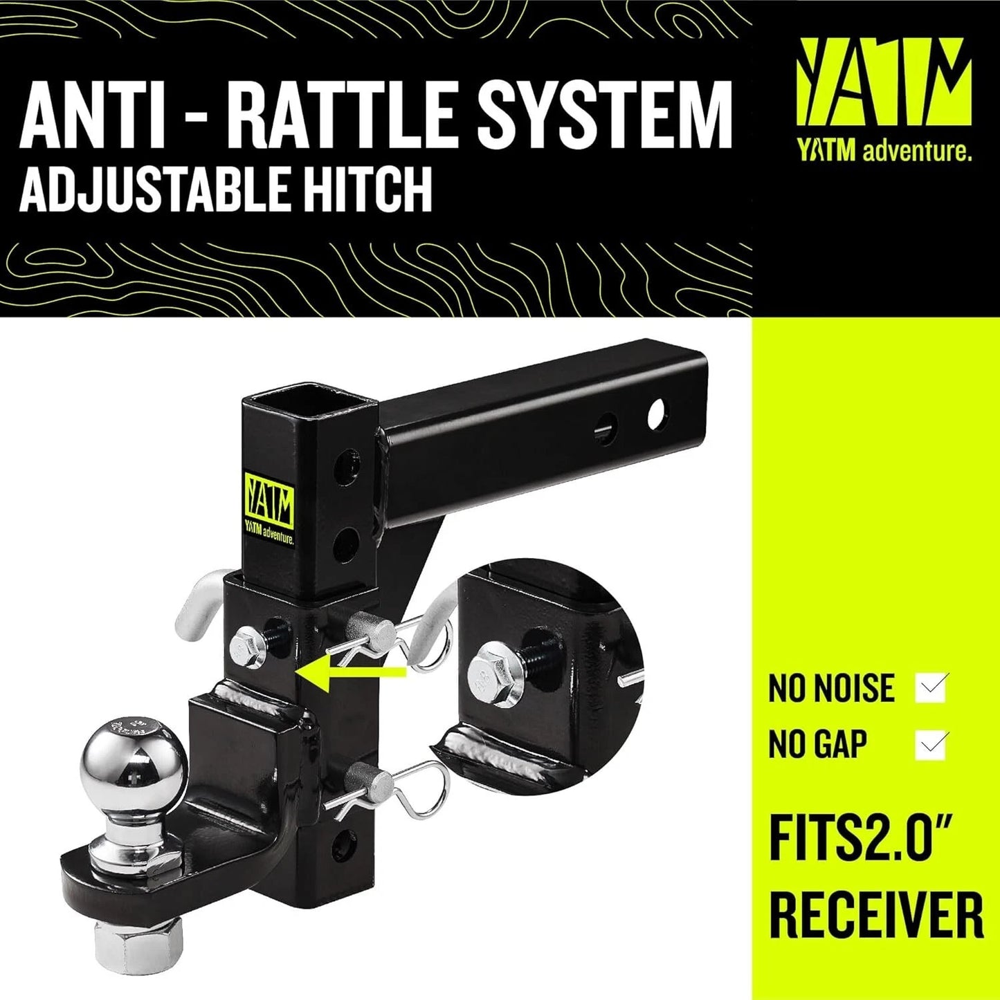 Adjustable Trailer Hitch 2 Inch Receiver Drop Hitch 9 1/2 Inch Drop Rise YATM