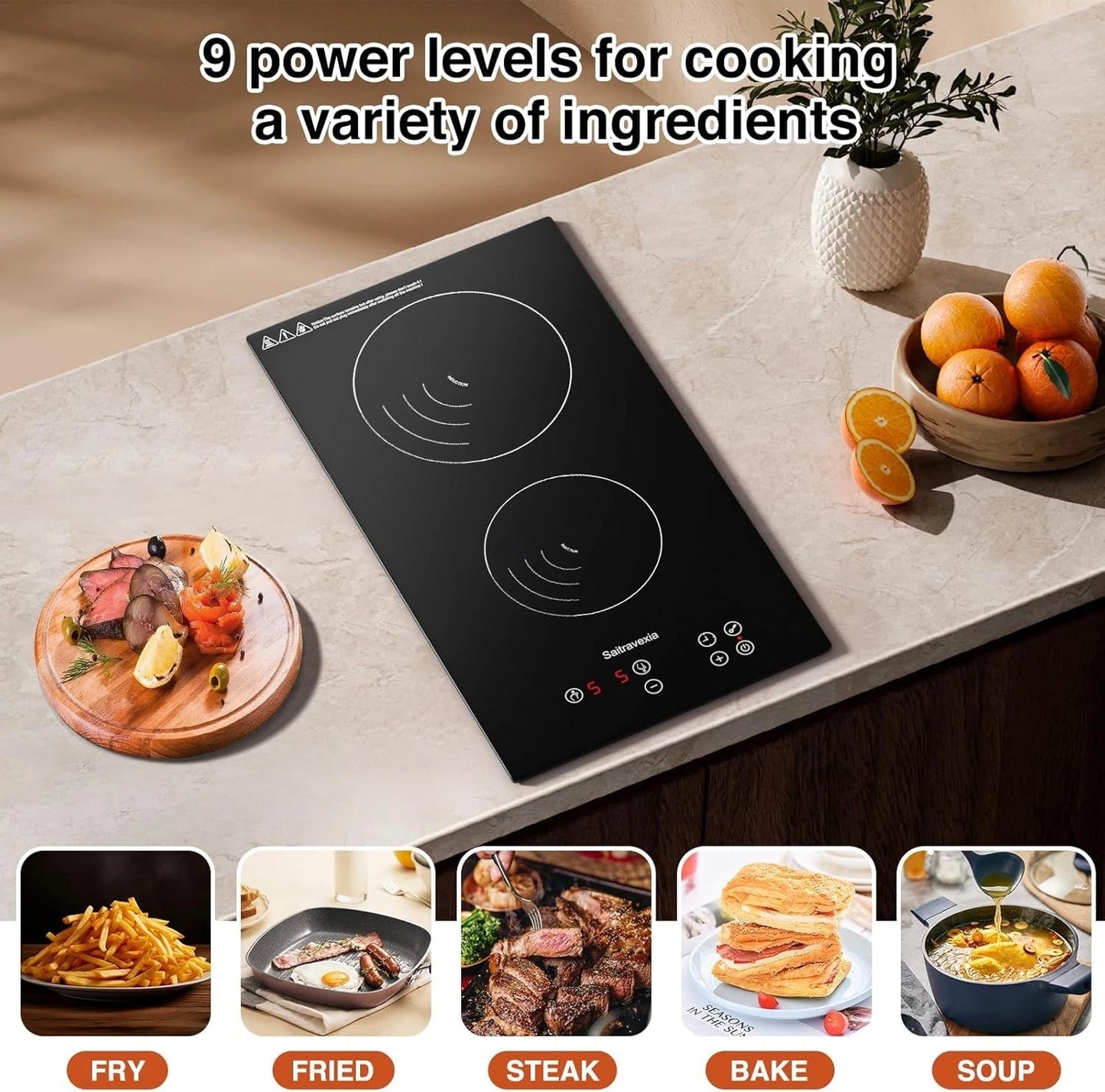 3300W Double Infrared Cooktop Built-In 12" Dual Burner Touch Control