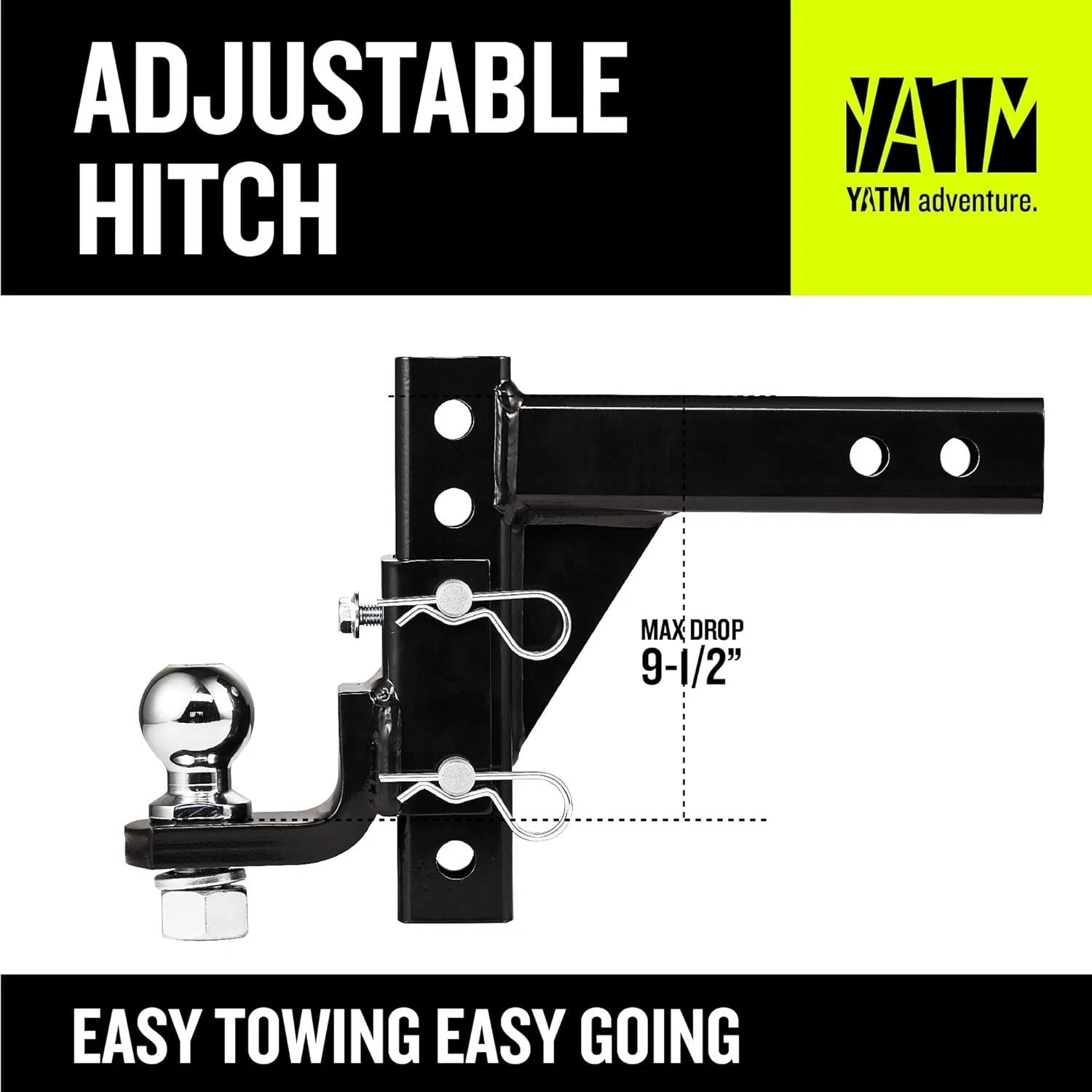 Adjustable Trailer Hitch 2 Inch Receiver Drop Hitch 9 1/2 Inch Drop Rise YATM