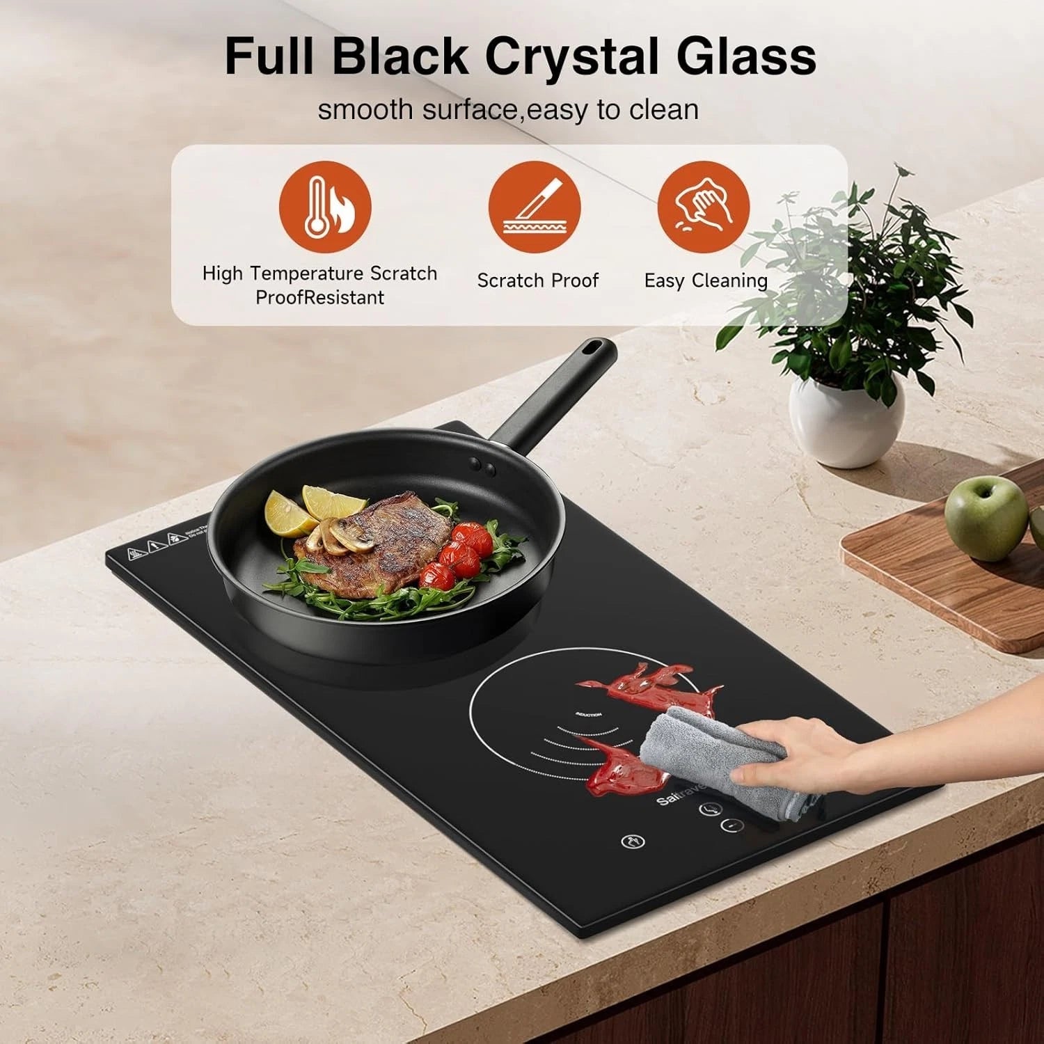 3300W Double Infrared Cooktop Built-In 12" Dual Burner Touch Control